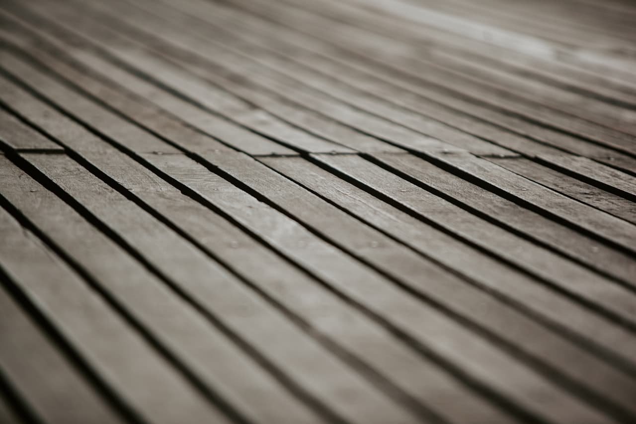 Close-up of weathered wooden deck boards